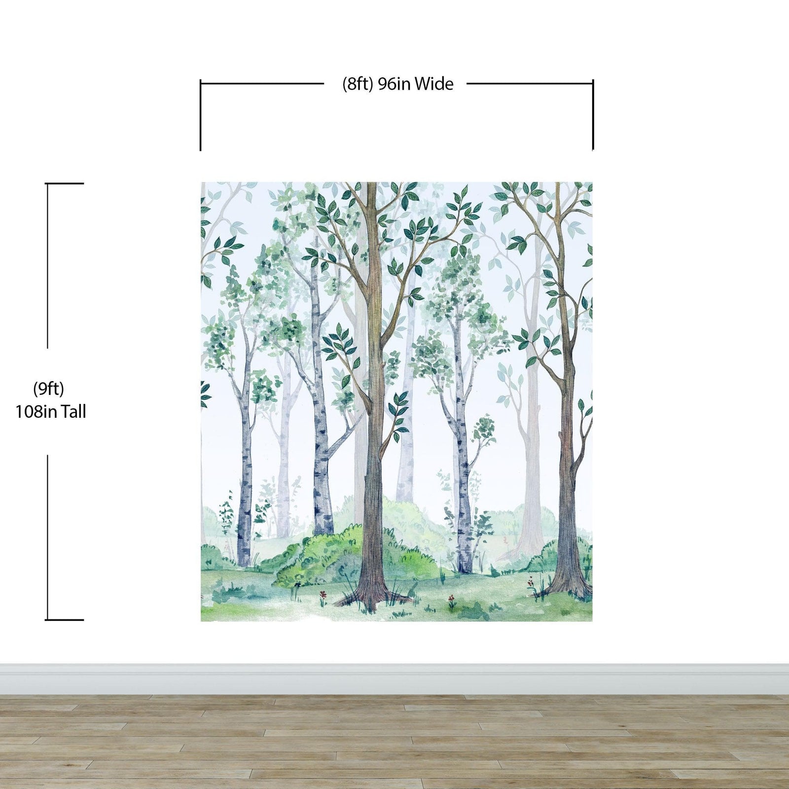 Nursery Woodland Forest Wallpaper. Watercolor Birch Tree Forest Wall Mural. #6525