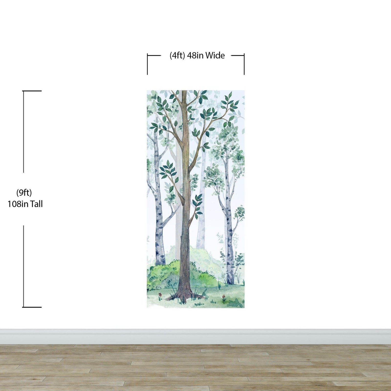 Nursery Woodland Forest Wallpaper. Watercolor Birch Tree Forest Wall Mural. #6525