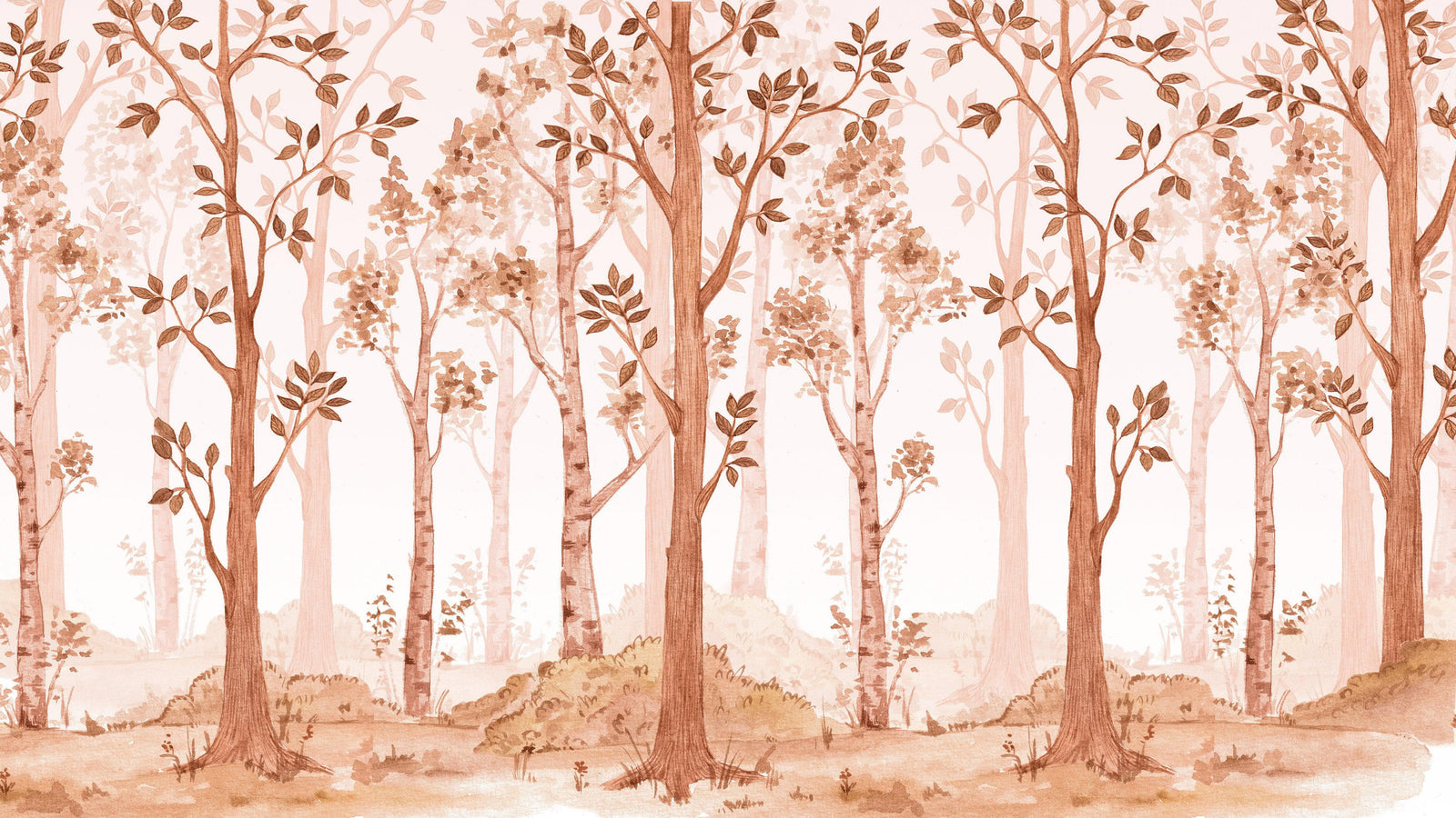 Sepia Tone Nursery Woodland Forest Wallpaper. Watercolor Birch Tree Forest Wall Mural. #6526