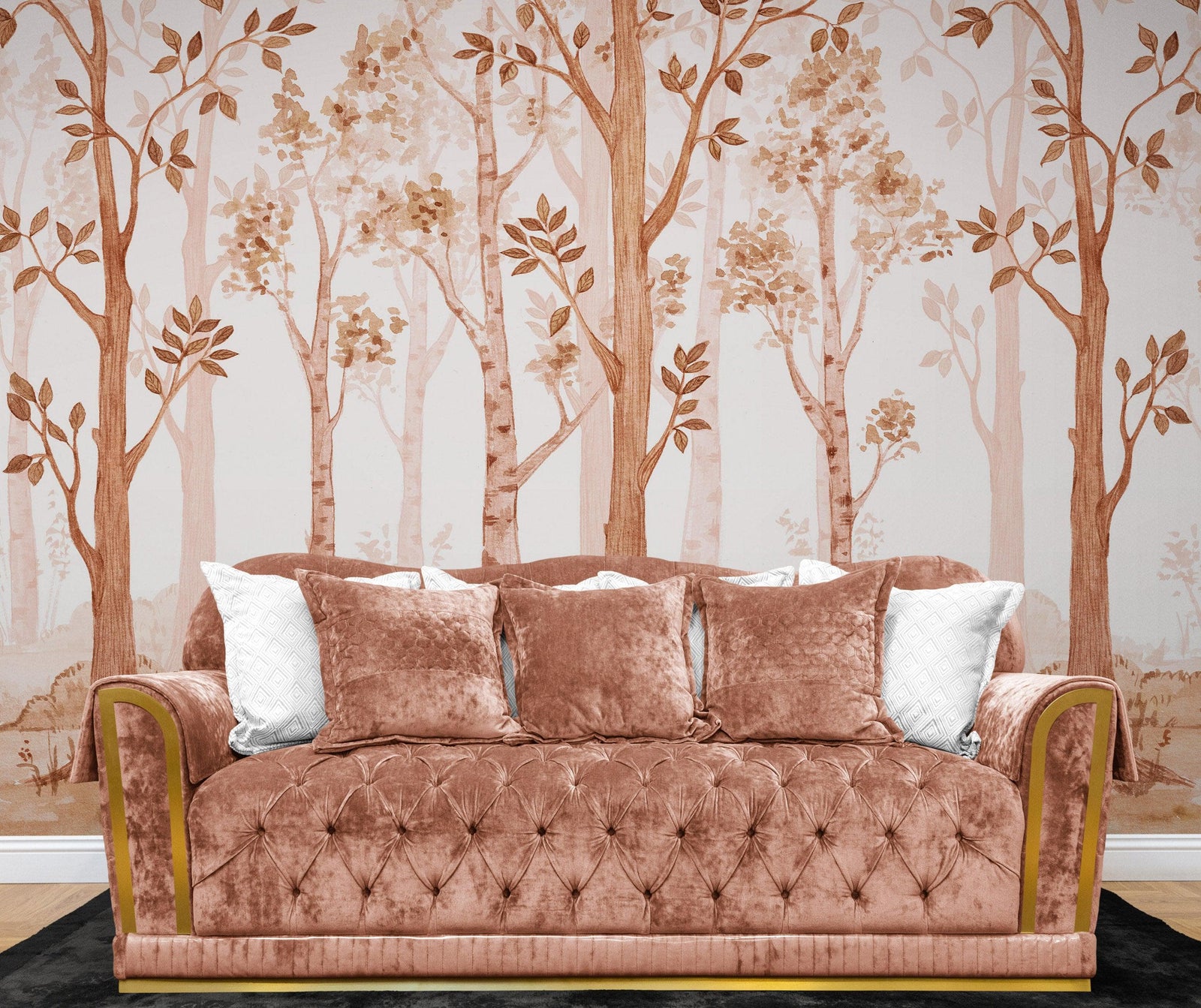 Sepia Tone Nursery Woodland Forest Wallpaper. Watercolor Birch Tree Forest Wall Mural. #6526