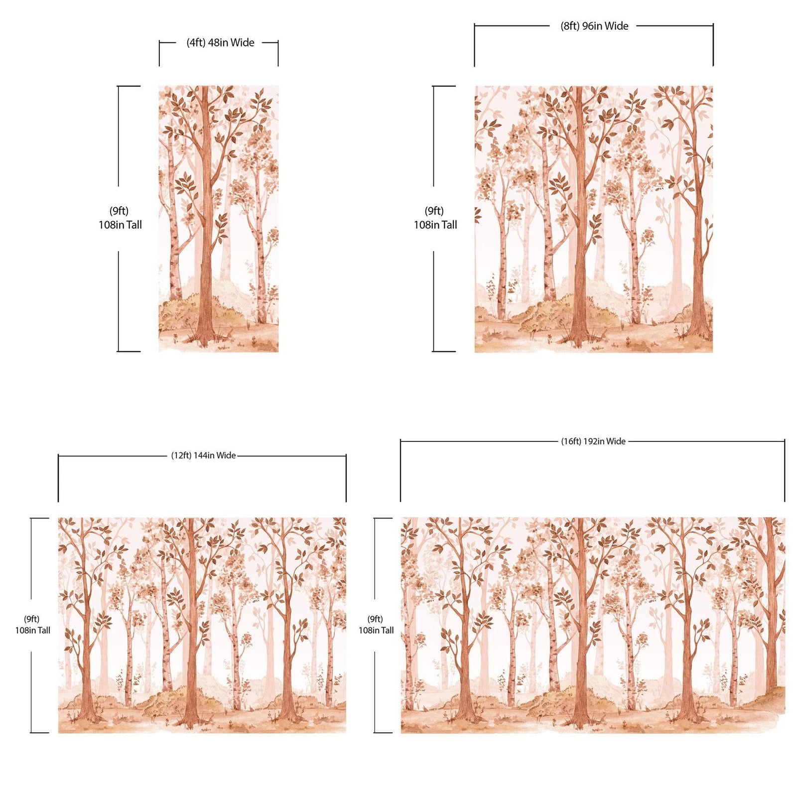 Sepia Tone Nursery Woodland Forest Wallpaper. Watercolor Birch Tree Forest Wall Mural. #6526