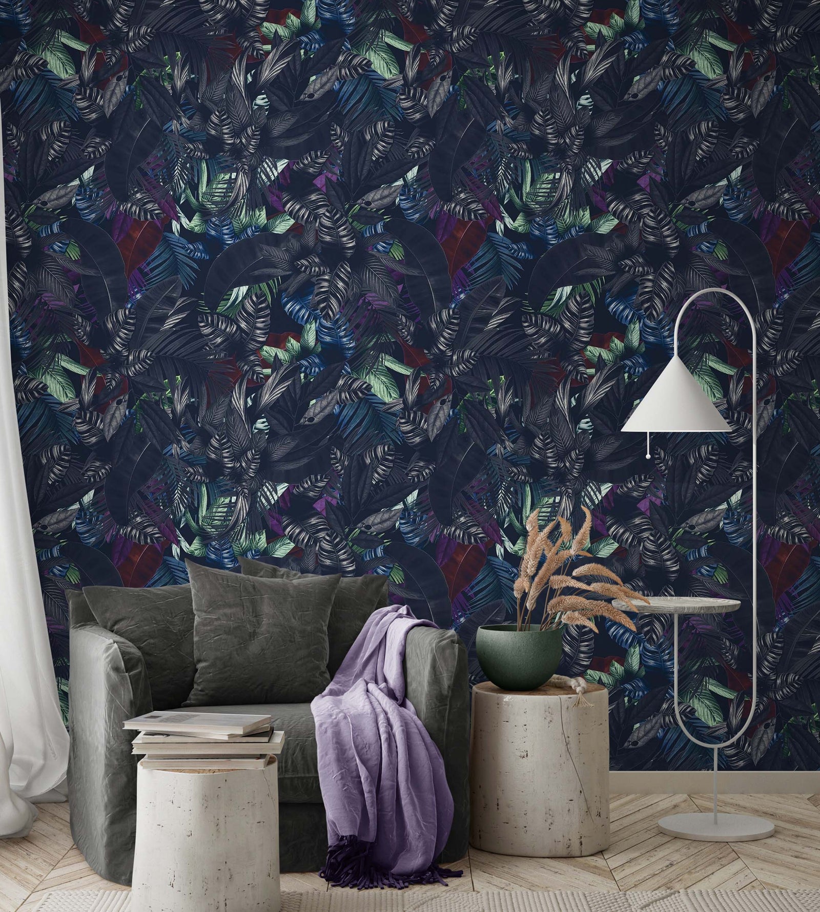 Pastel Color Tropical Leaves In a Dark Jungle Background Wallpaper #6537