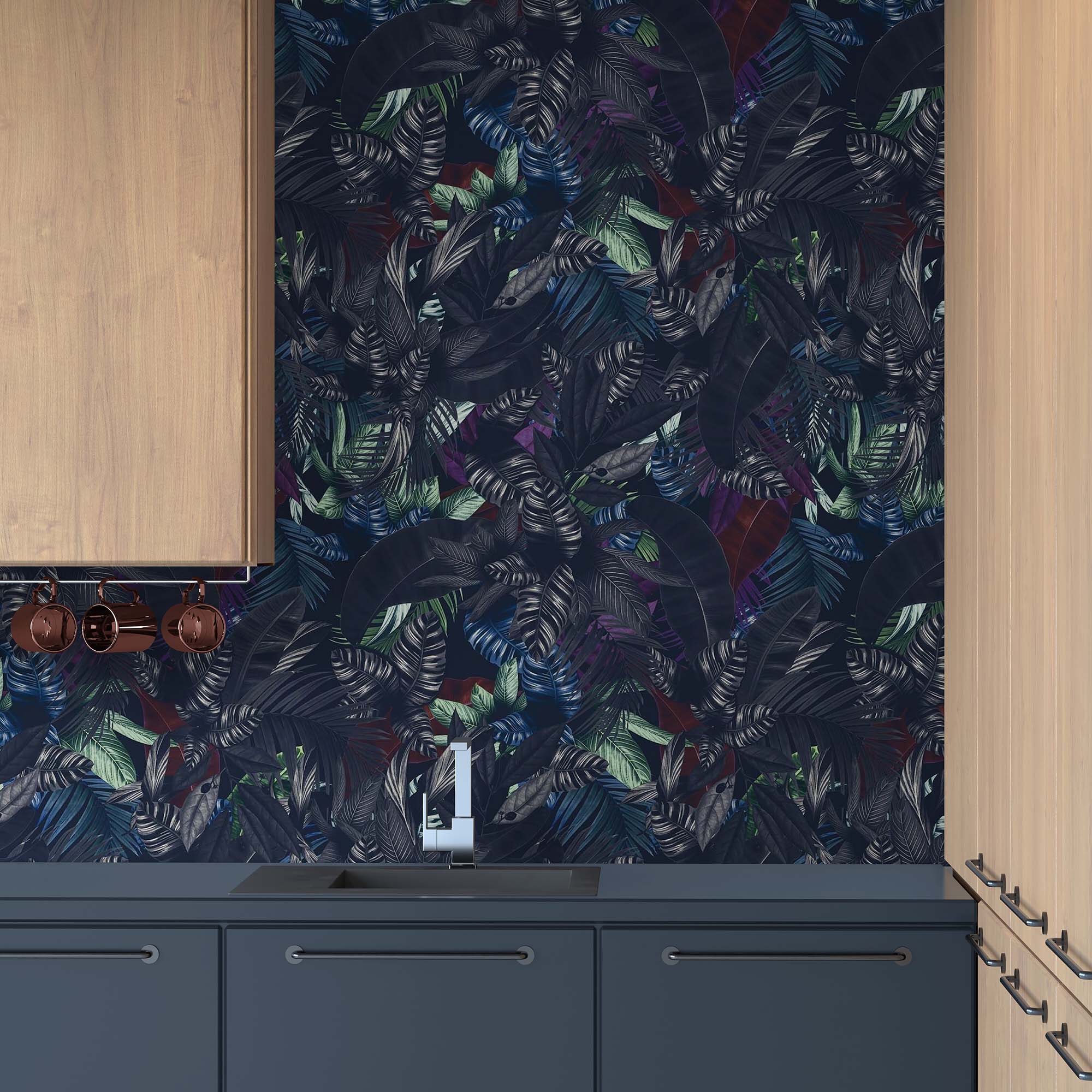 Pastel Color Tropical Leaves In a Dark Jungle Background Wallpaper #6537