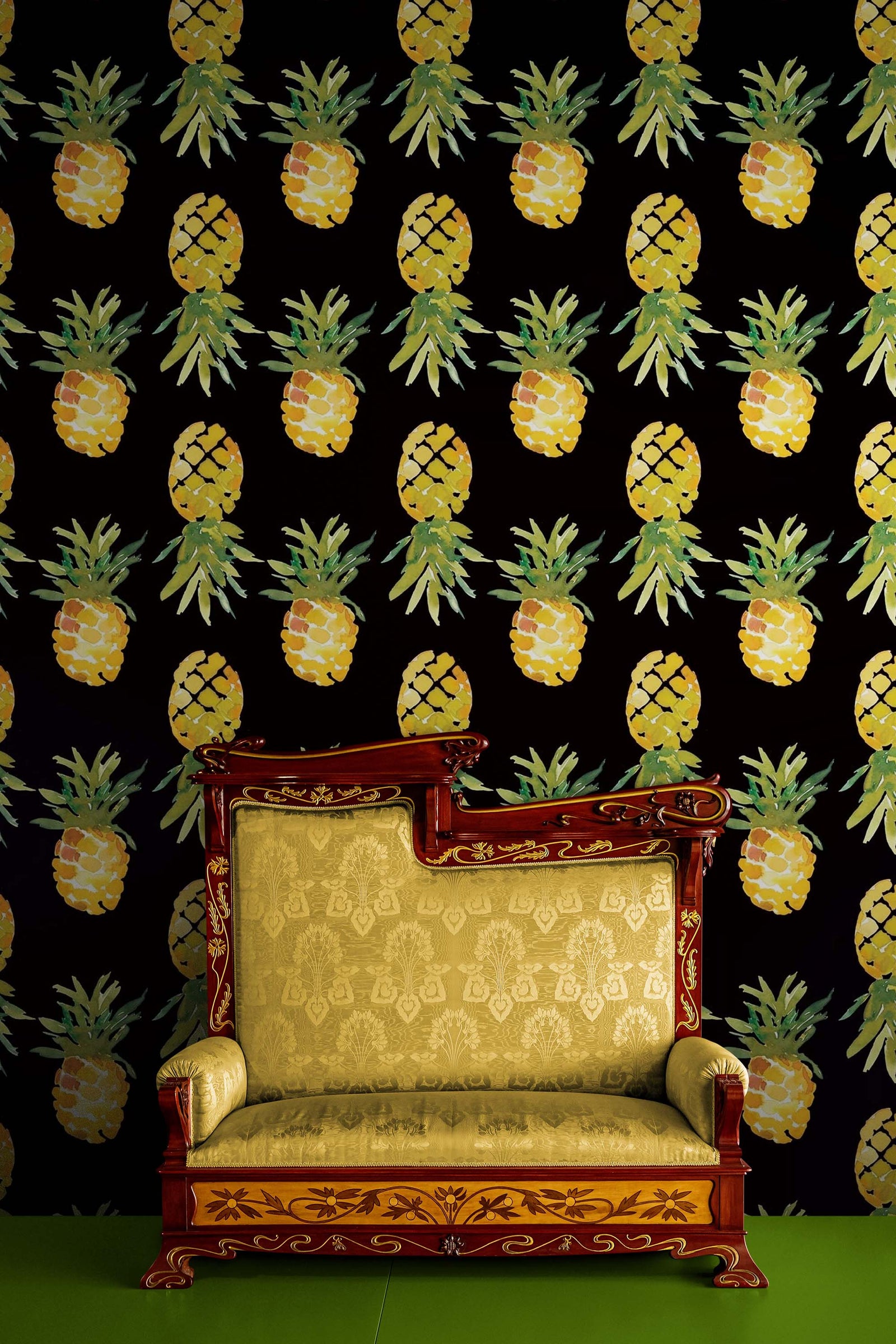 Pineapple Wallpaper. Pink, Purple, or Black Color Peel and Stick Wall Mural. #6538