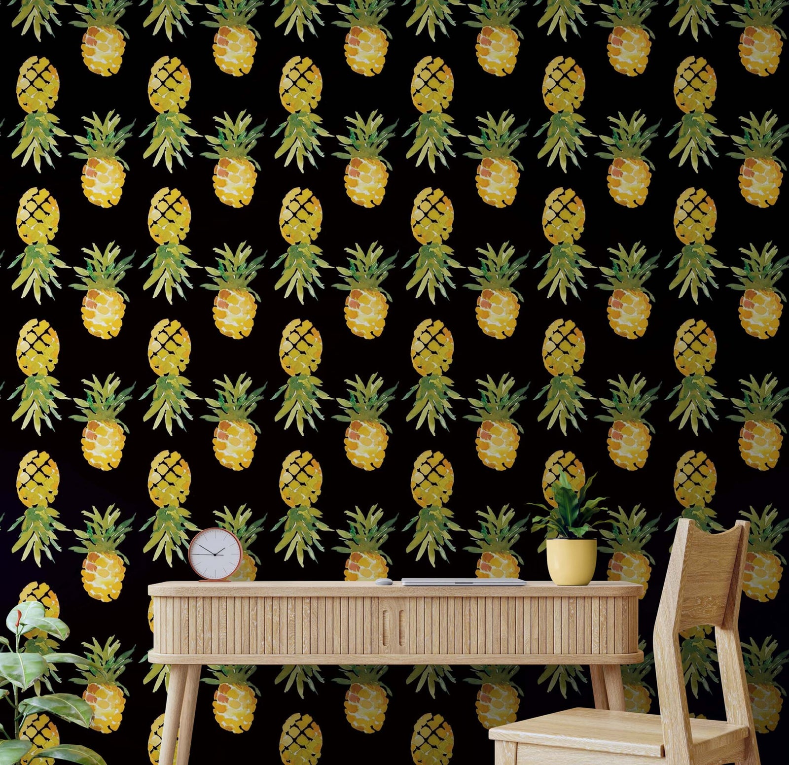 Pineapple Wallpaper. Pink, Purple, or Black Color Peel and Stick Wall Mural. #6538