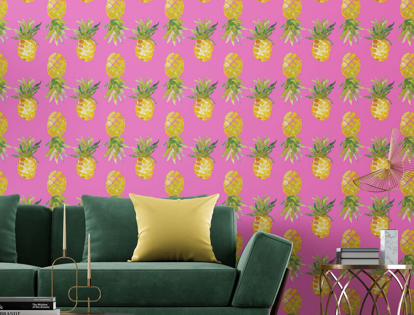 Pineapple Wallpaper. Pink, Purple, or Black Color Peel and Stick Wall Mural. #6538