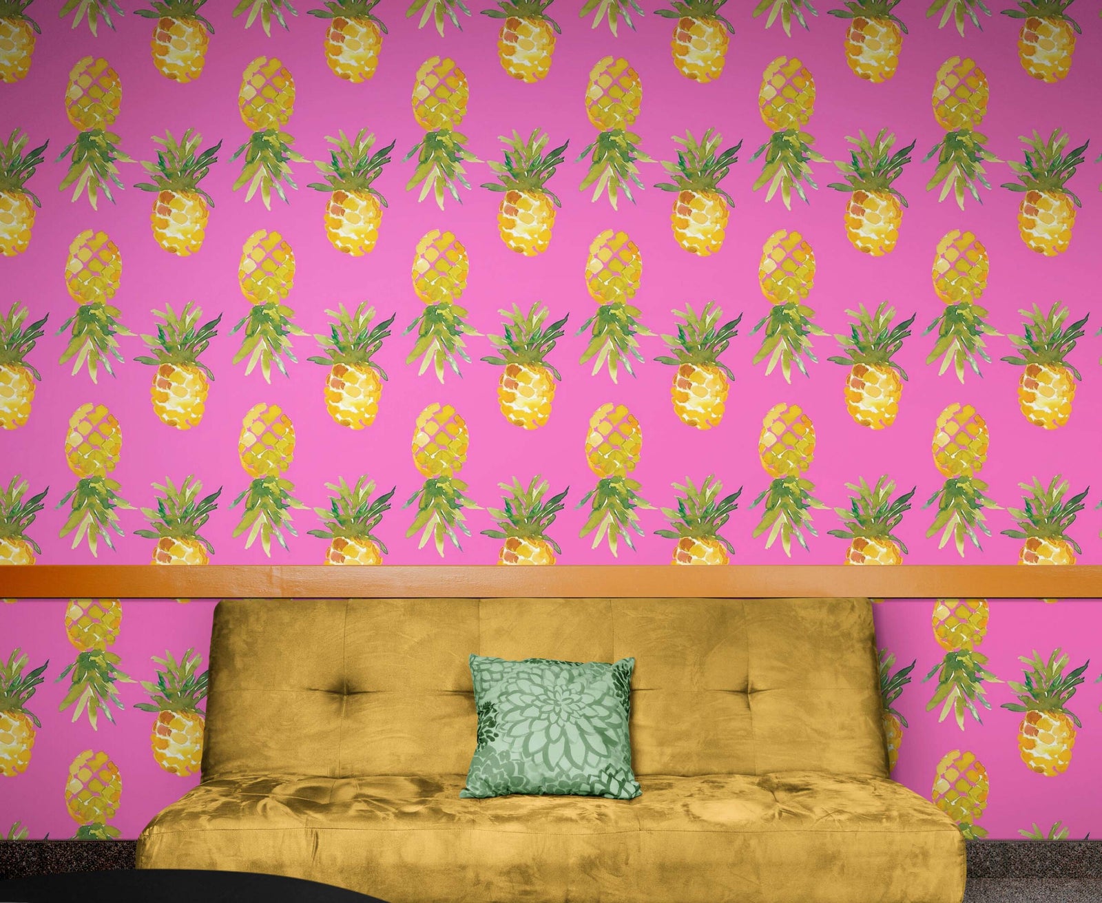Pineapple Wallpaper. Pink, Purple, or Black Color Peel and Stick Wall Mural. #6538