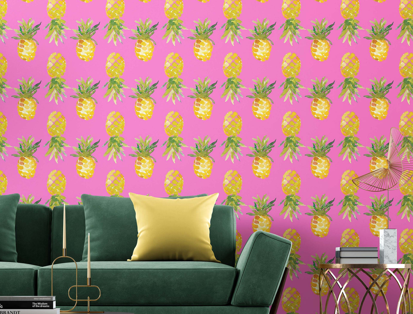 Pineapple Wallpaper. Pink, Purple, or Black Color Peel and Stick Wall Mural. #6538