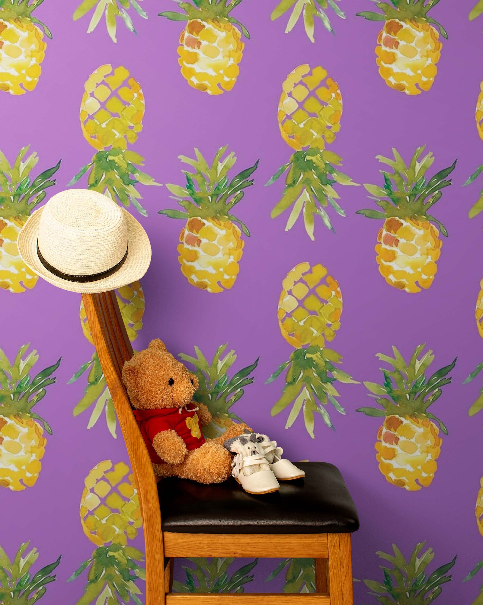 Pineapple Wallpaper. Pink, Purple, or Black Color Peel and Stick Wall Mural. #6538