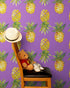 Pineapple Wallpaper. Pink, Purple, or Black Color Peel and Stick Wall Mural. #6538