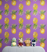 Pineapple Wallpaper. Pink, Purple, or Black Color Peel and Stick Wall Mural. #6538