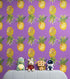 Pineapple Wallpaper. Pink, Purple, or Black Color Peel and Stick Wall Mural. #6538