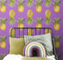 Pineapple Wallpaper. Pink, Purple, or Black Color Peel and Stick Wall Mural. #6538
