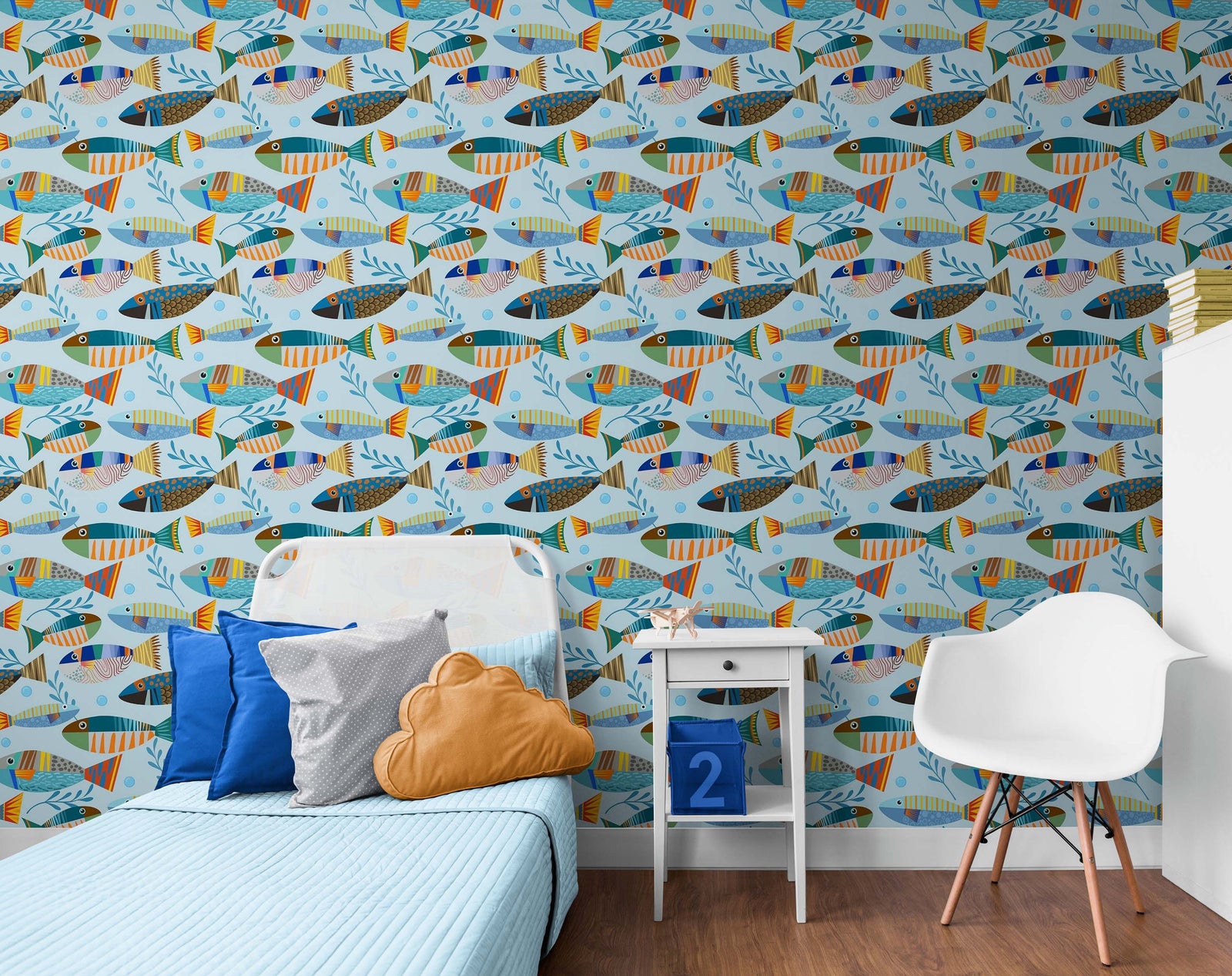 Underwater Fish Wallpaper. Colorful Tropical Fish Pattern Peel and Stick Wall Mural. #6540