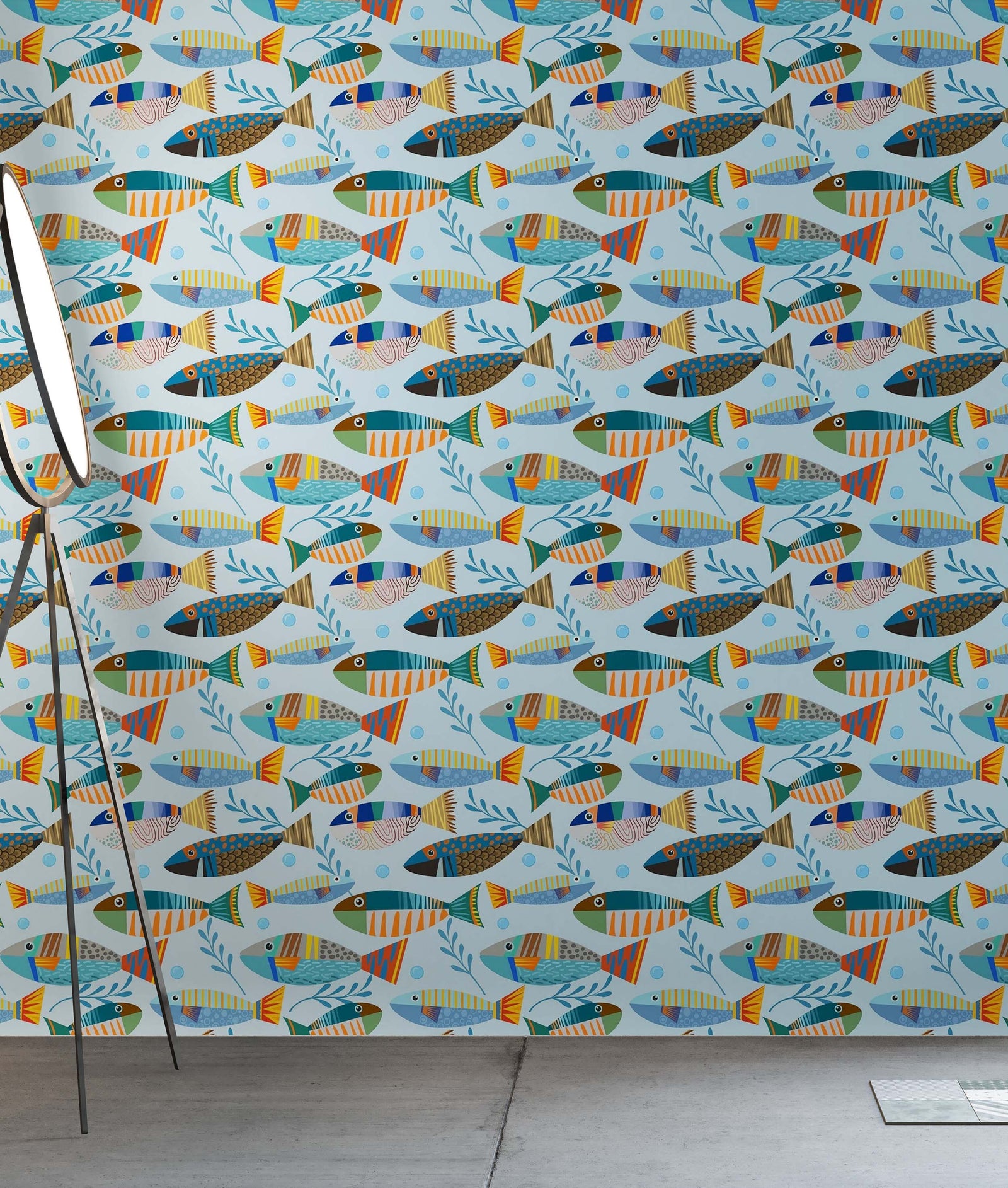 Underwater Fish Wallpaper. Colorful Tropical Fish Pattern Peel and Stick Wall Mural. #6540