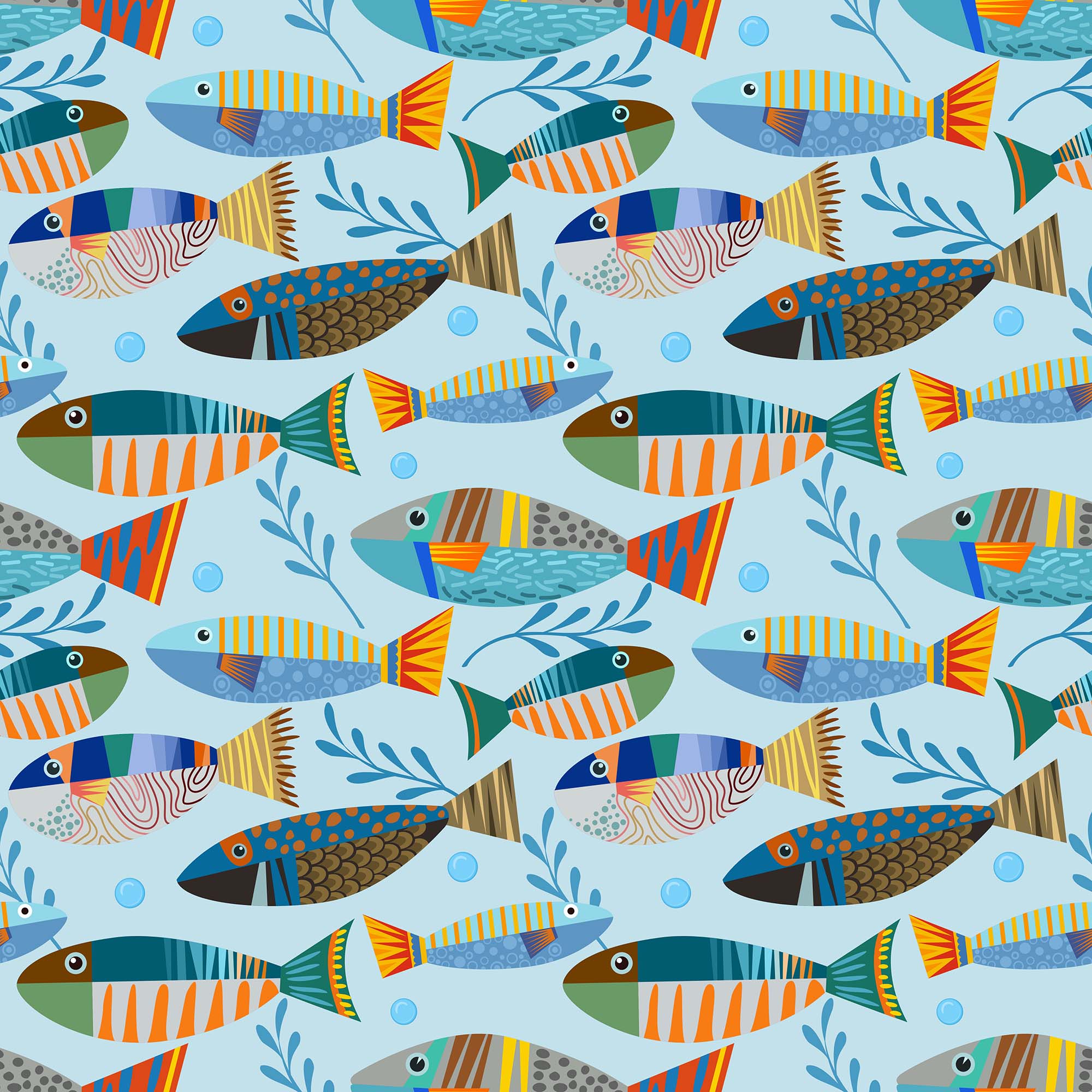 Underwater Fish Wallpaper. Colorful Tropical Fish Pattern Peel and Stick Wall Mural. #6540