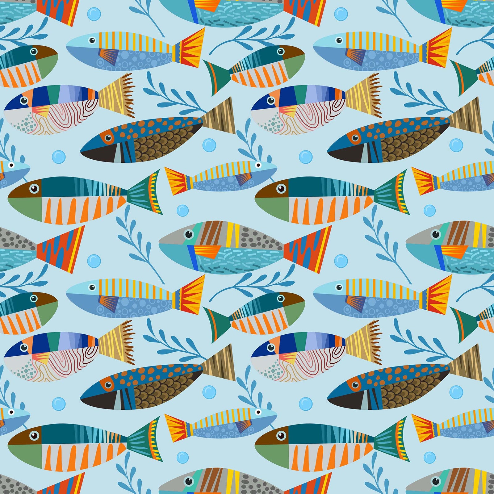 Underwater Fish Wallpaper. Colorful Tropical Fish Pattern Peel and Stick Wall Mural. #6540