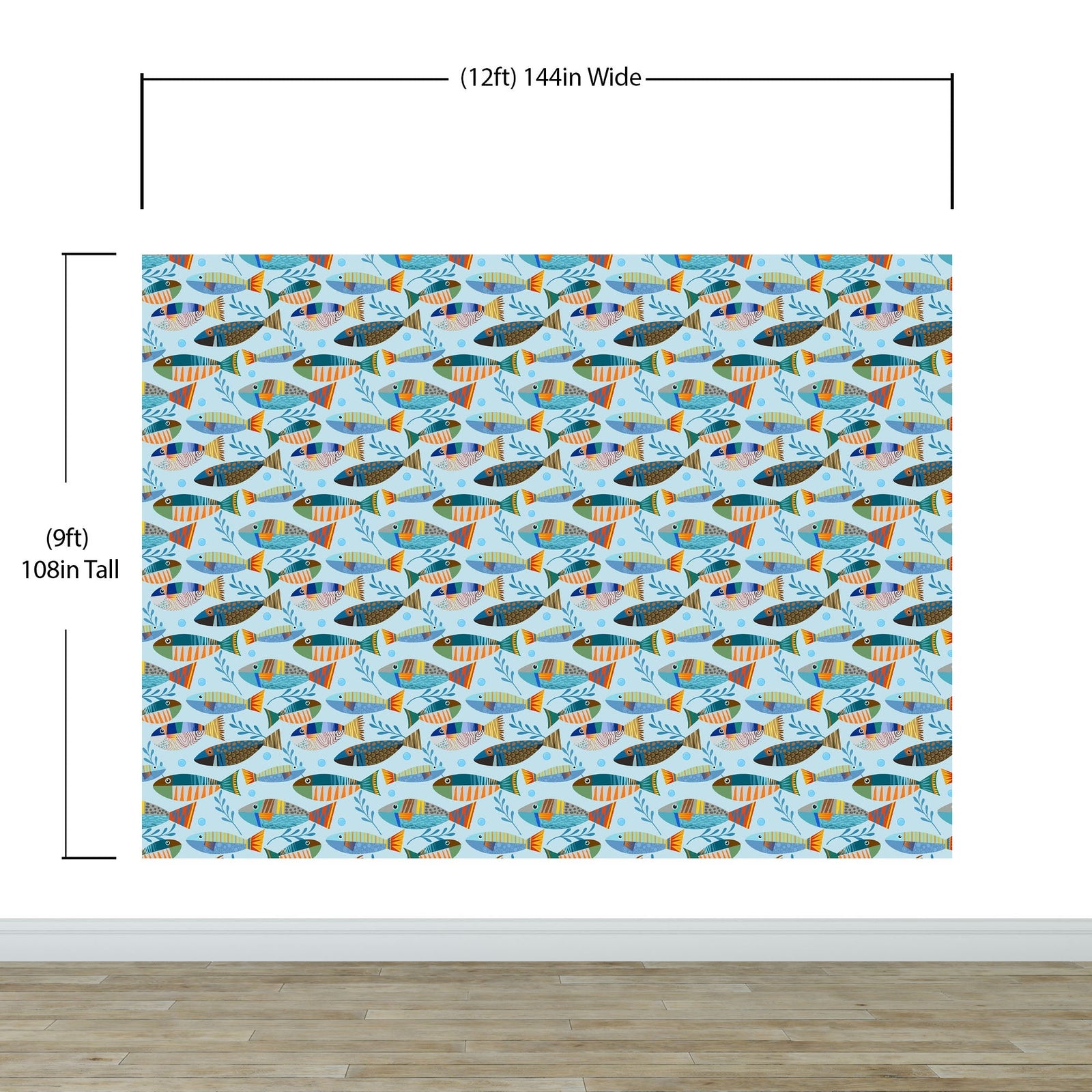 Underwater Fish Wallpaper. Colorful Tropical Fish Pattern Peel and Stick Wall Mural. #6540