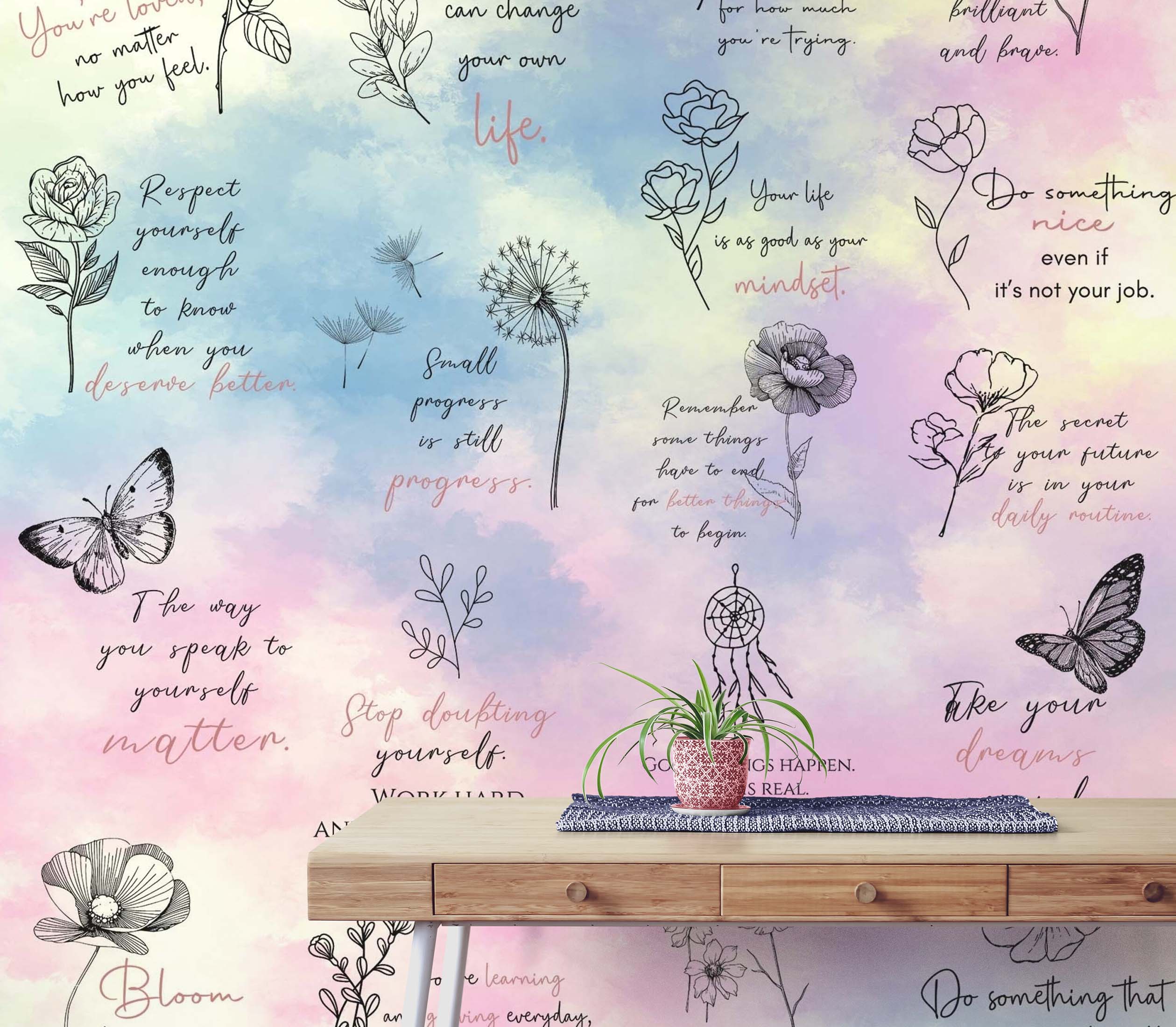 Affirmation Quote Wallpaper. Self Care Meditation Quote Bedroom Decor. #6545