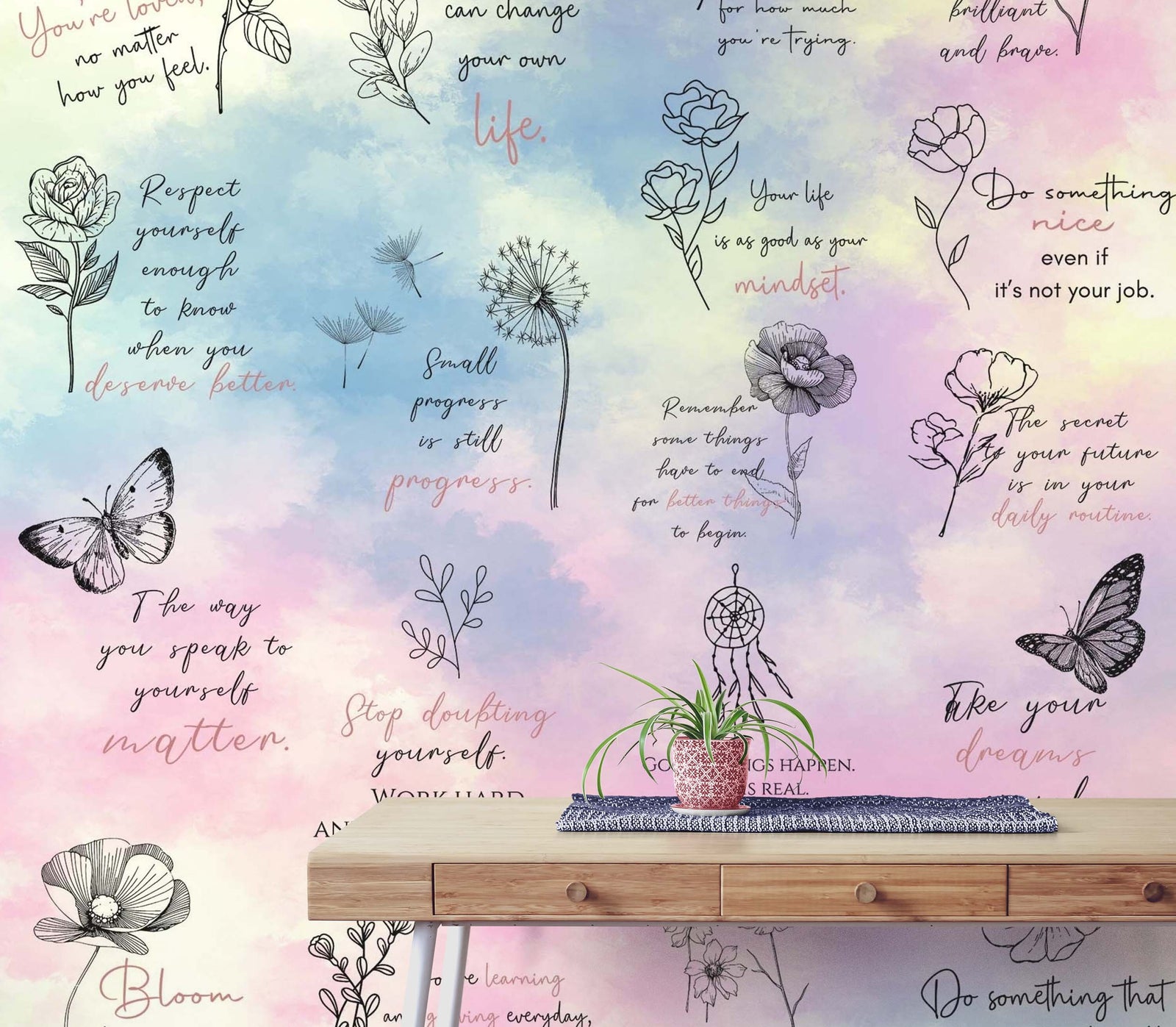 Affirmation Quote Wallpaper. Self Care Meditation Quote Bedroom Decor. #6545