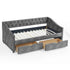 Upholstered Tufted Daybed With 2 Drawers, Waved Arms