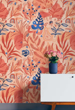 Fern Botanical Wallpaper. Colorful Orange Wall Mural. #6558