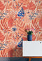 Fern Botanical Wallpaper. Colorful Orange Wall Mural. #6558
