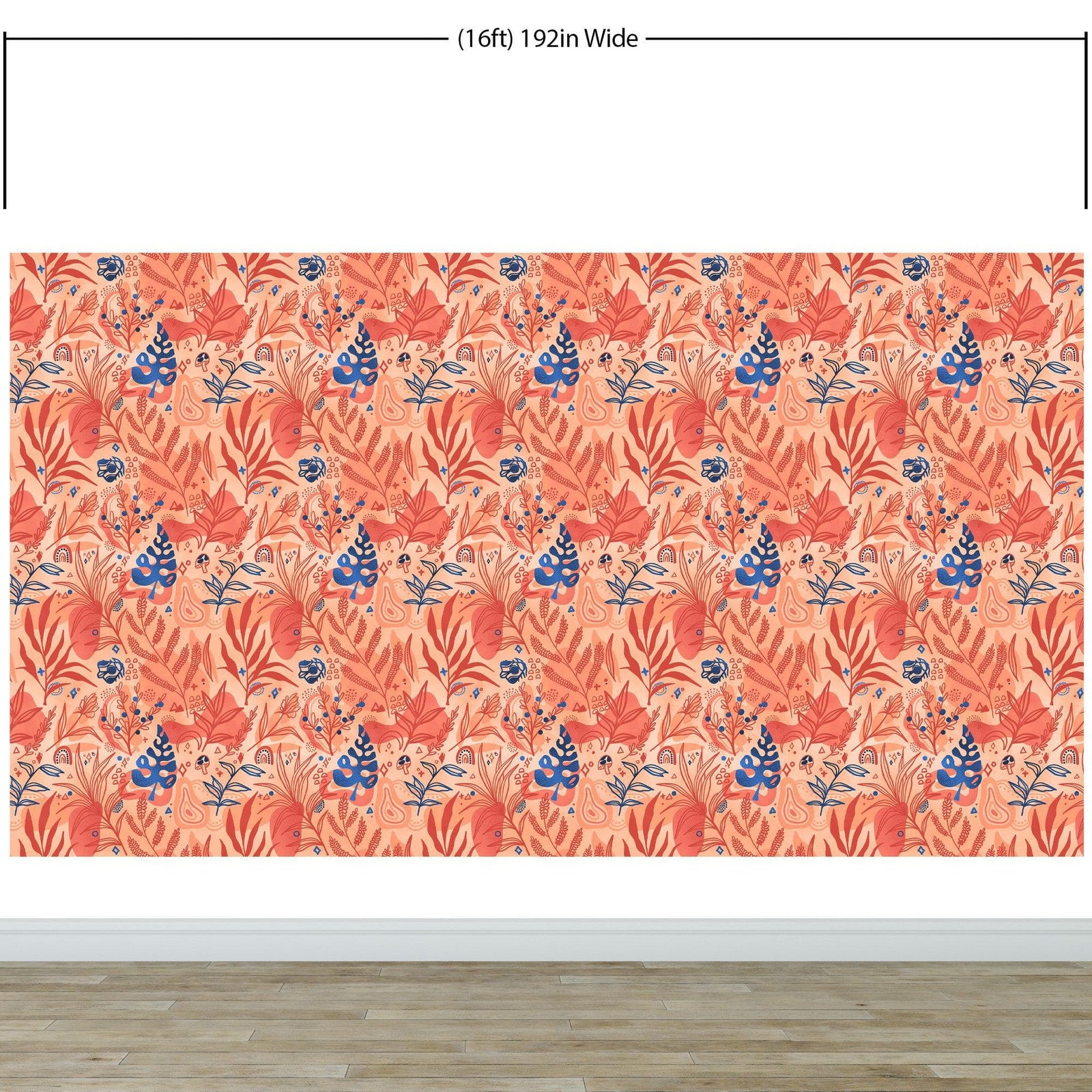 Fern Botanical Wallpaper. Colorful Orange Wall Mural. #6558