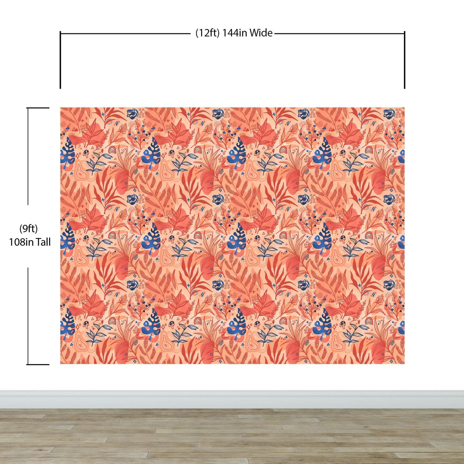 Fern Botanical Wallpaper. Colorful Orange Wall Mural. #6558