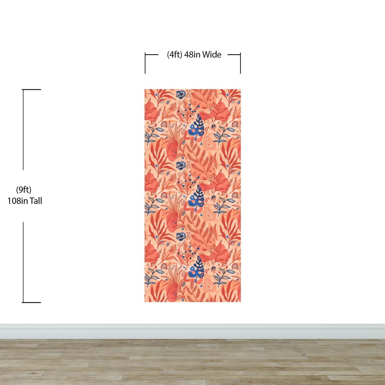 Fern Botanical Wallpaper. Colorful Orange Wall Mural. #6558