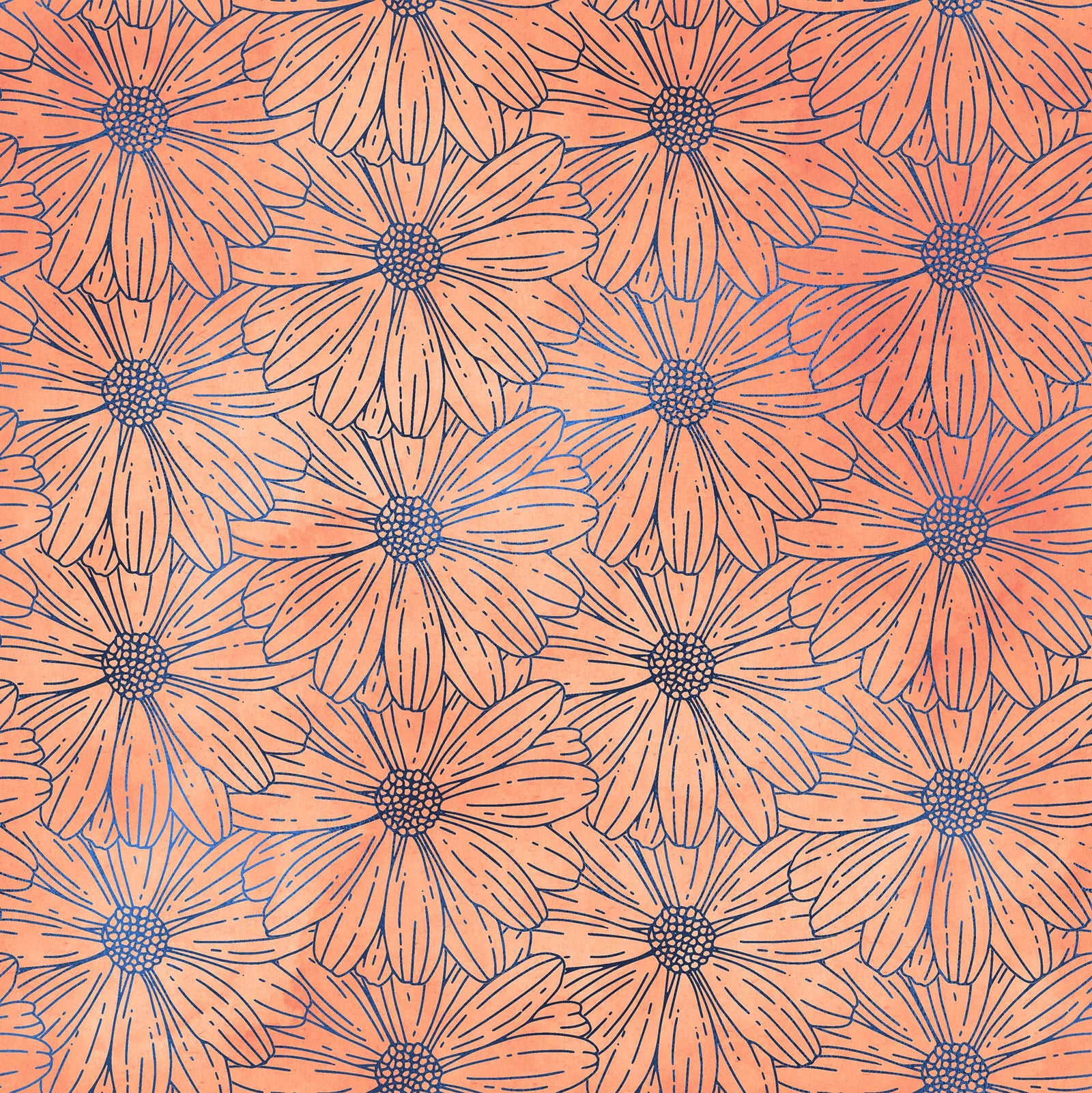 Flower Wallpaper - Botanical Wallpaper - Wildflower Nature Pattern - Floral Peel and Stick Wall Mural. Peach Color Blossom Flower Mural. #6559