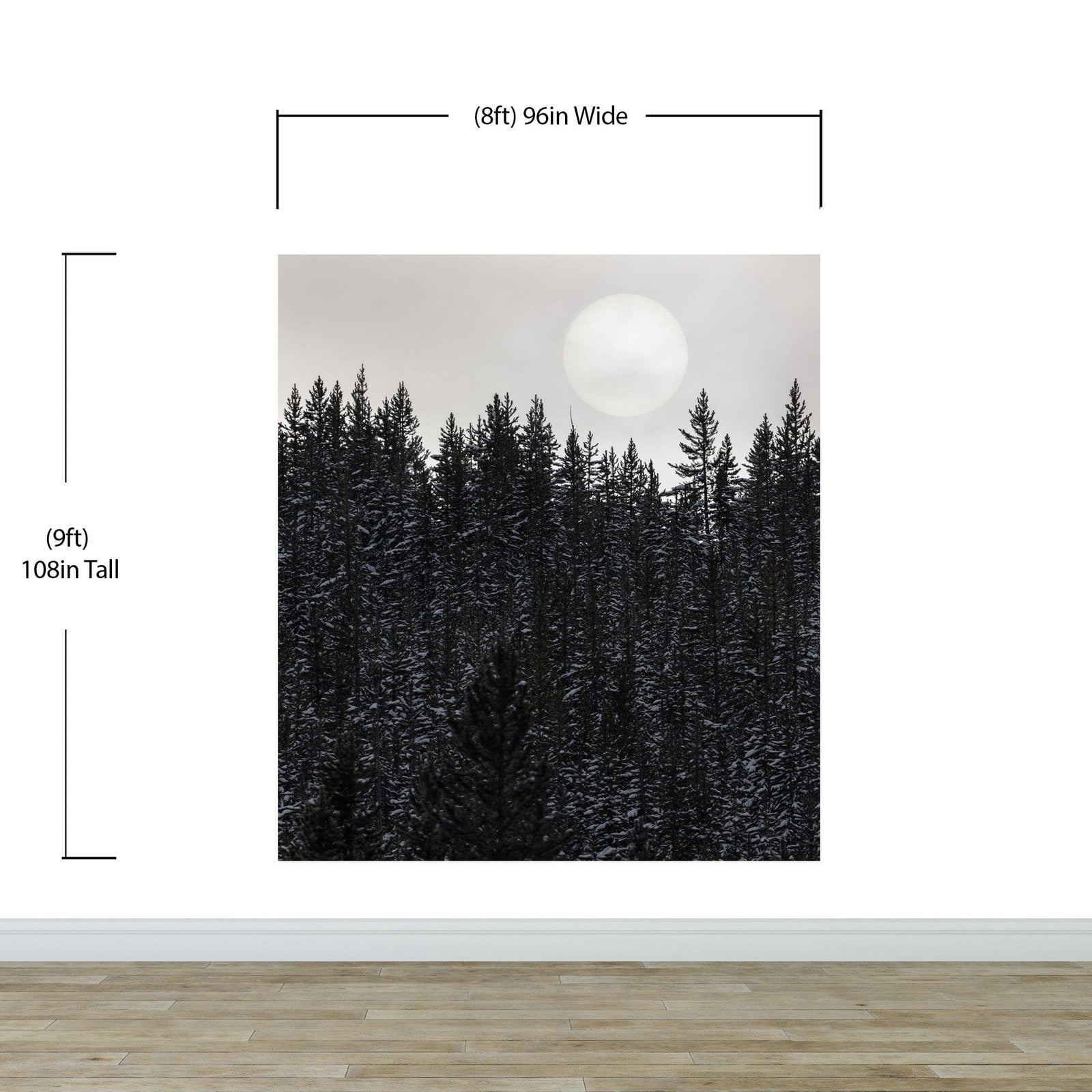 Foggy Forest Wall Mural. Peel and Stick Wallpaper. Monotone Grey Nature Wallpaper. Rain Forest Wall Mural. #6560