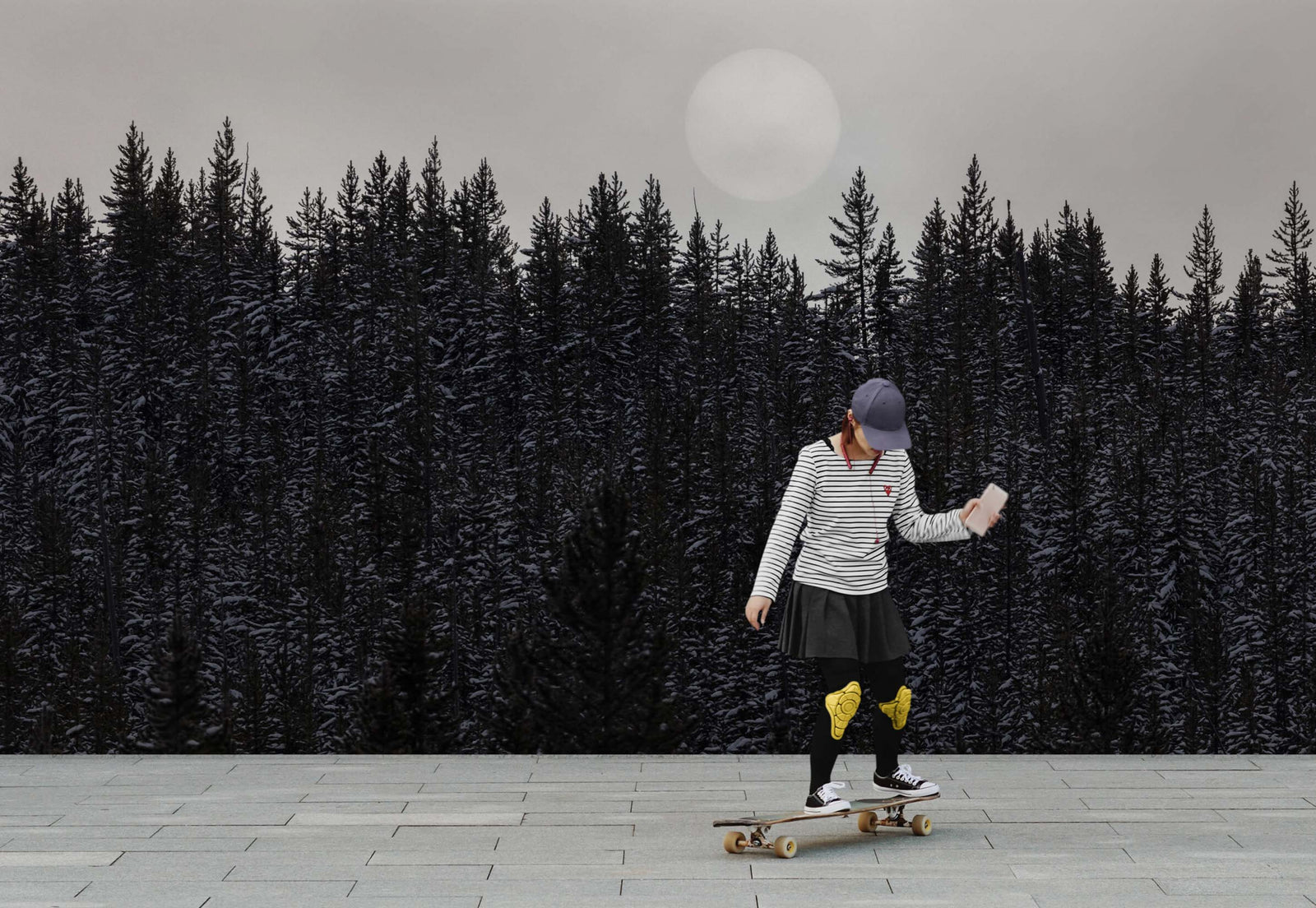 Foggy Forest Wall Mural. Peel and Stick Wallpaper. Monotone Grey Nature Wallpaper. Rain Forest Wall Mural. #6560