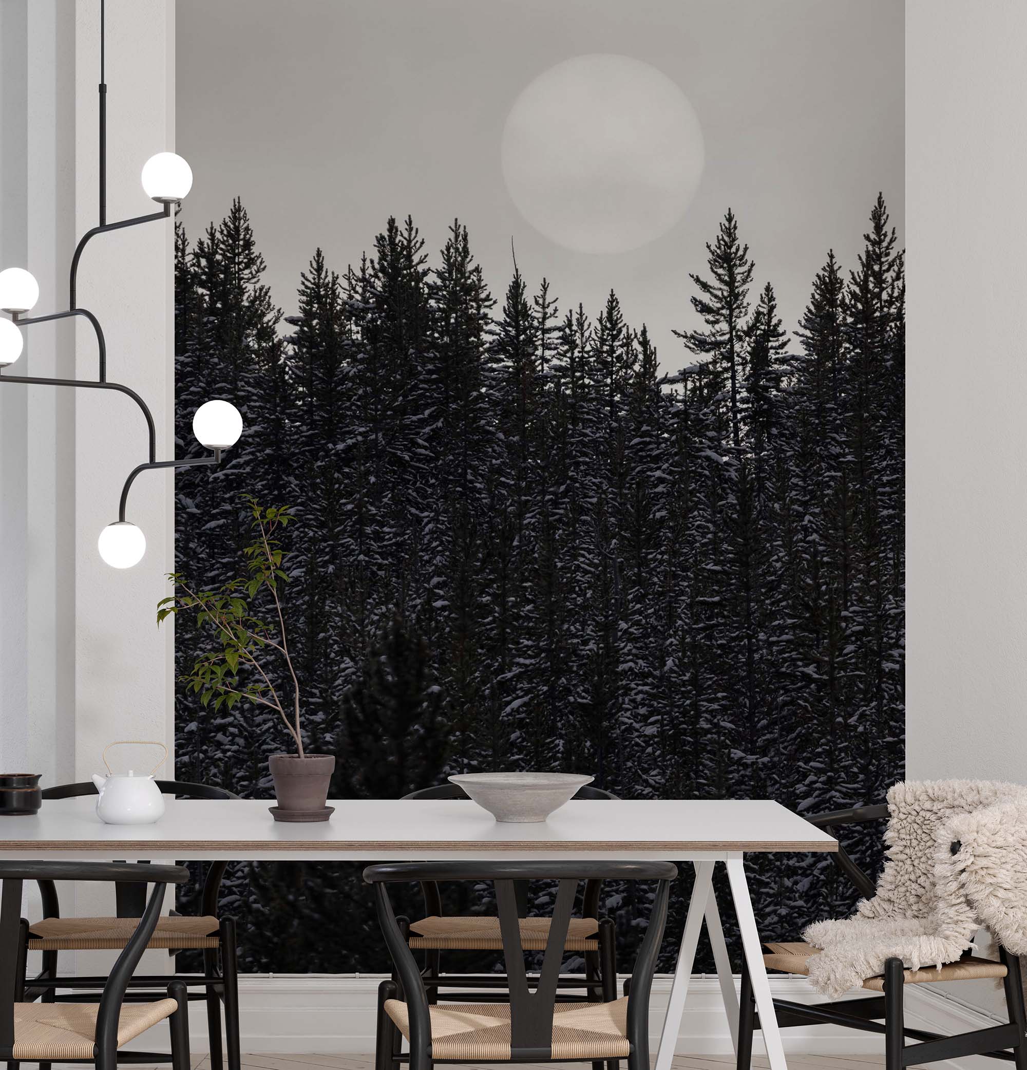 Foggy Forest Wall Mural. Peel and Stick Wallpaper. Monotone Grey Nature Wallpaper. Rain Forest Wall Mural. #6560