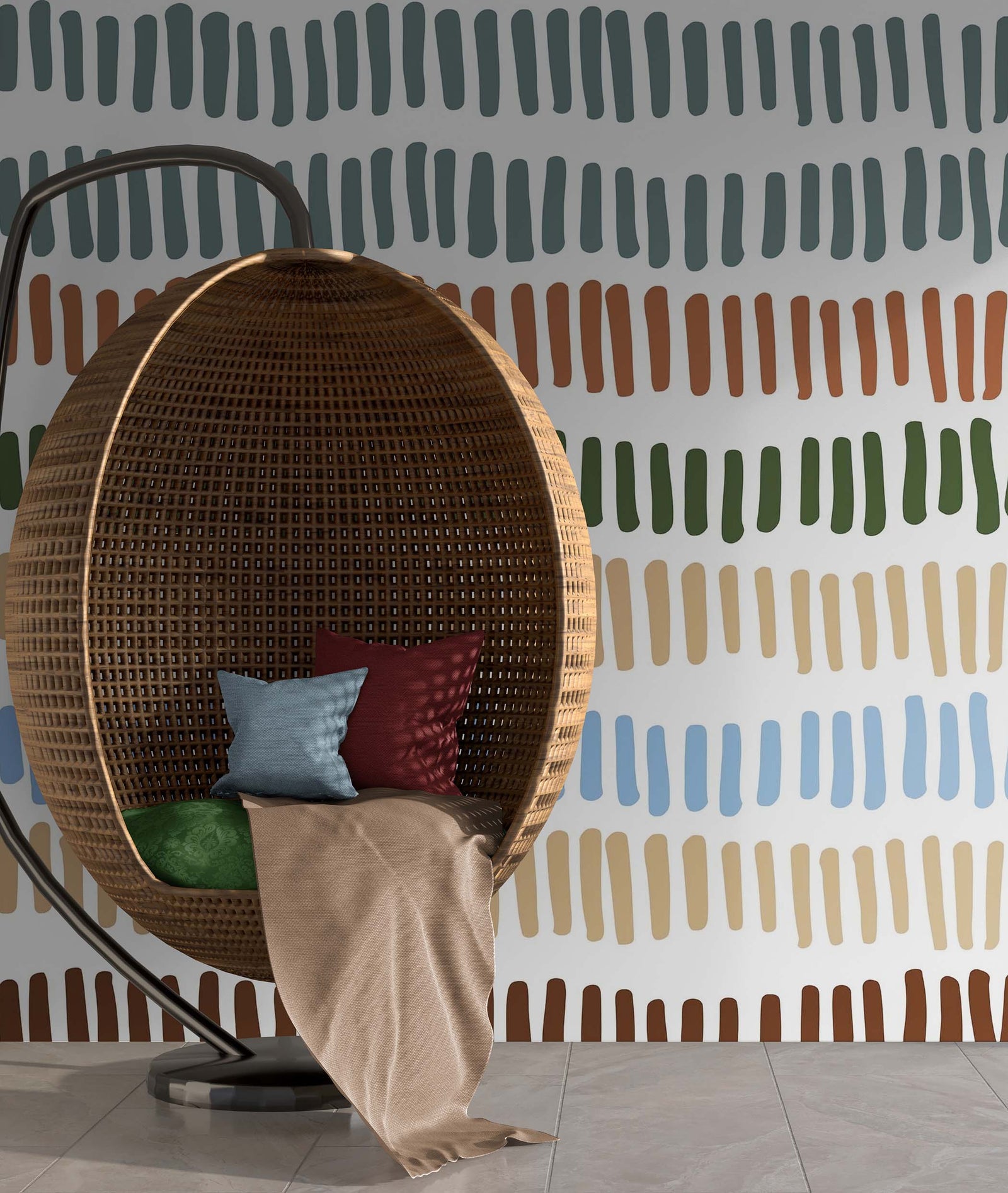 Minimalist Boho Wallpaper Peel and Stick Mural. Pastel Color Brush Strokes Stripes Pattern Design. #6568