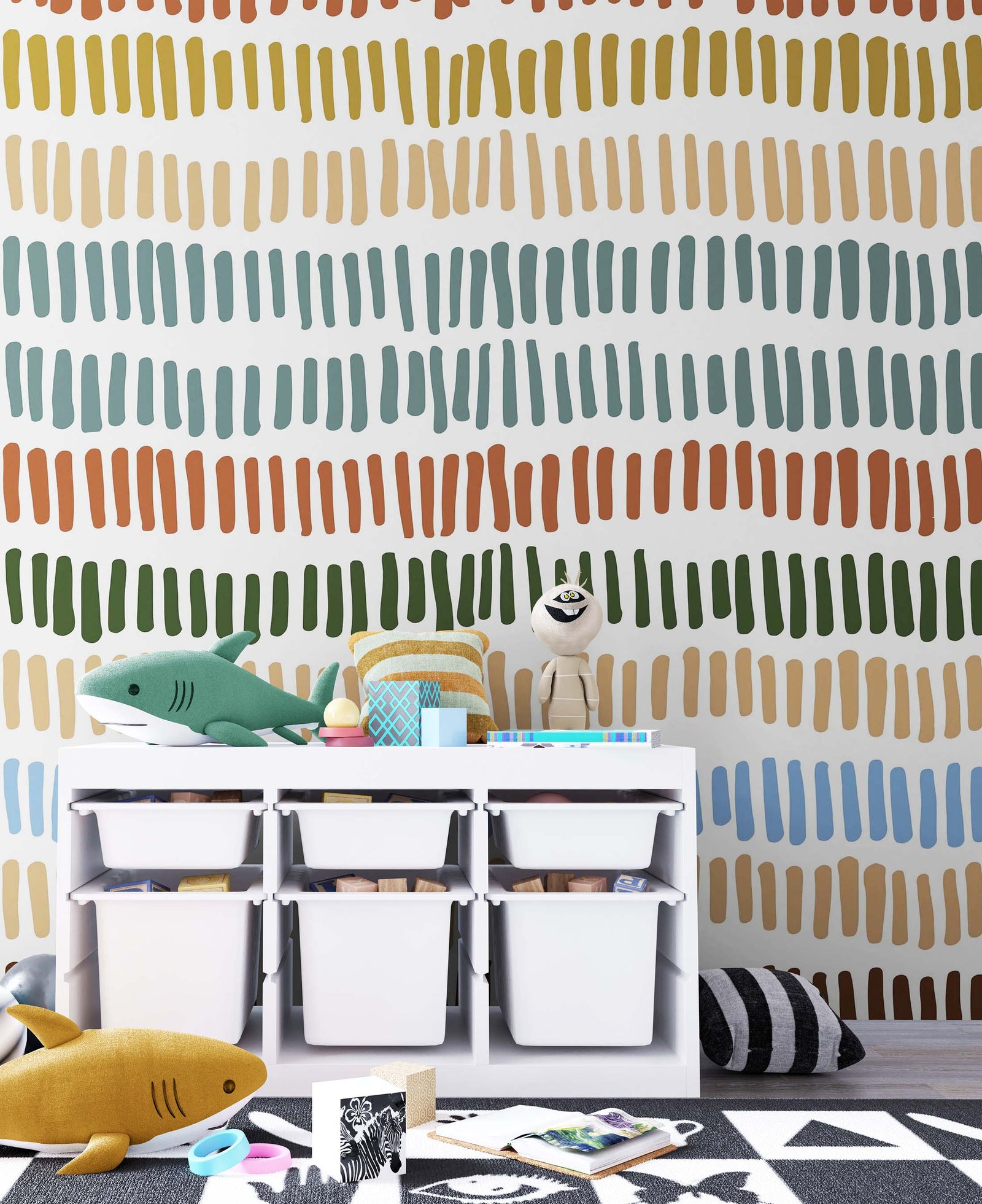 Minimalist Boho Wallpaper Peel and Stick Mural. Pastel Color Brush Strokes Stripes Pattern Design. #6568