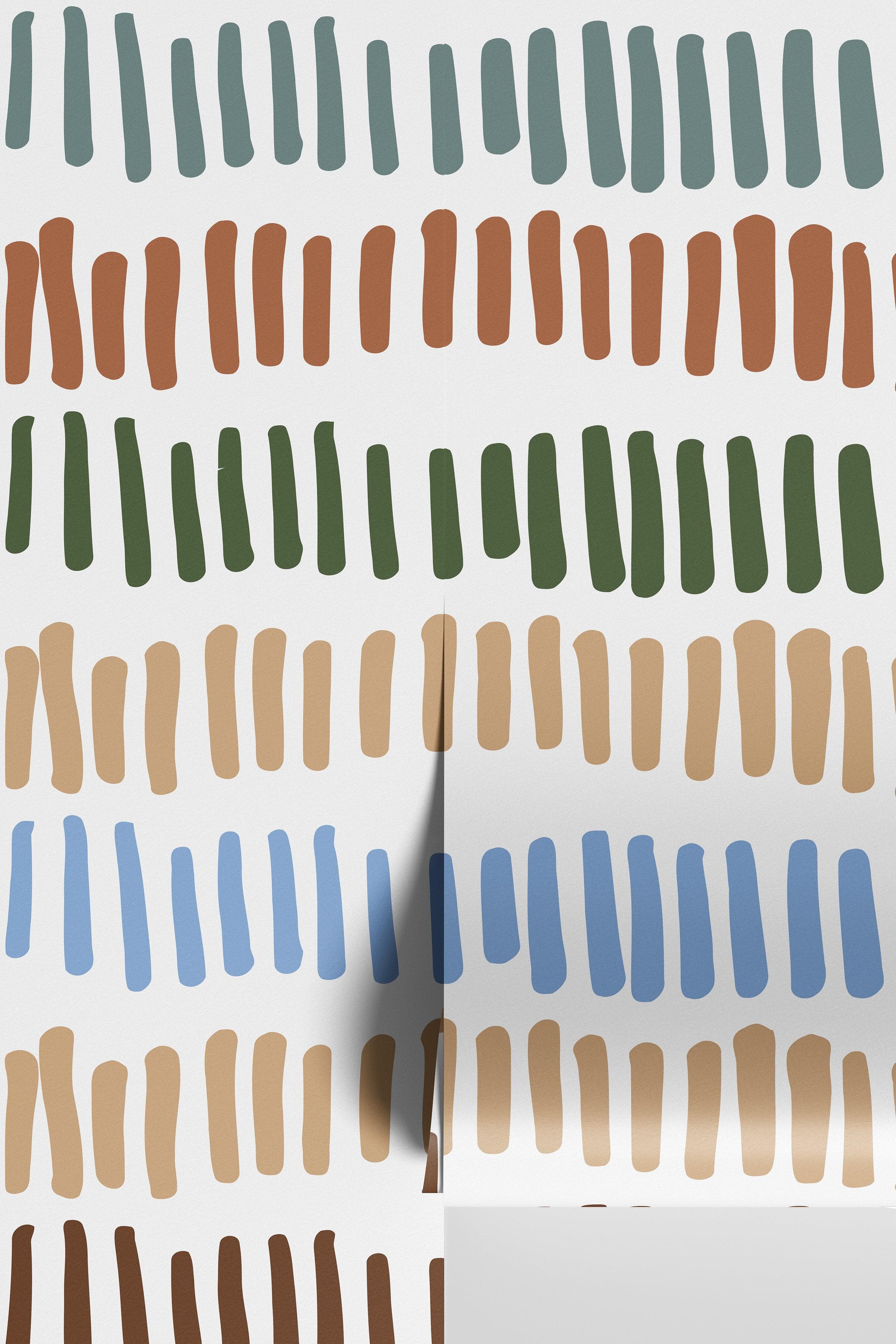 Minimalist Boho Wallpaper Peel and Stick Mural. Pastel Color Brush Strokes Stripes Pattern Design. #6568