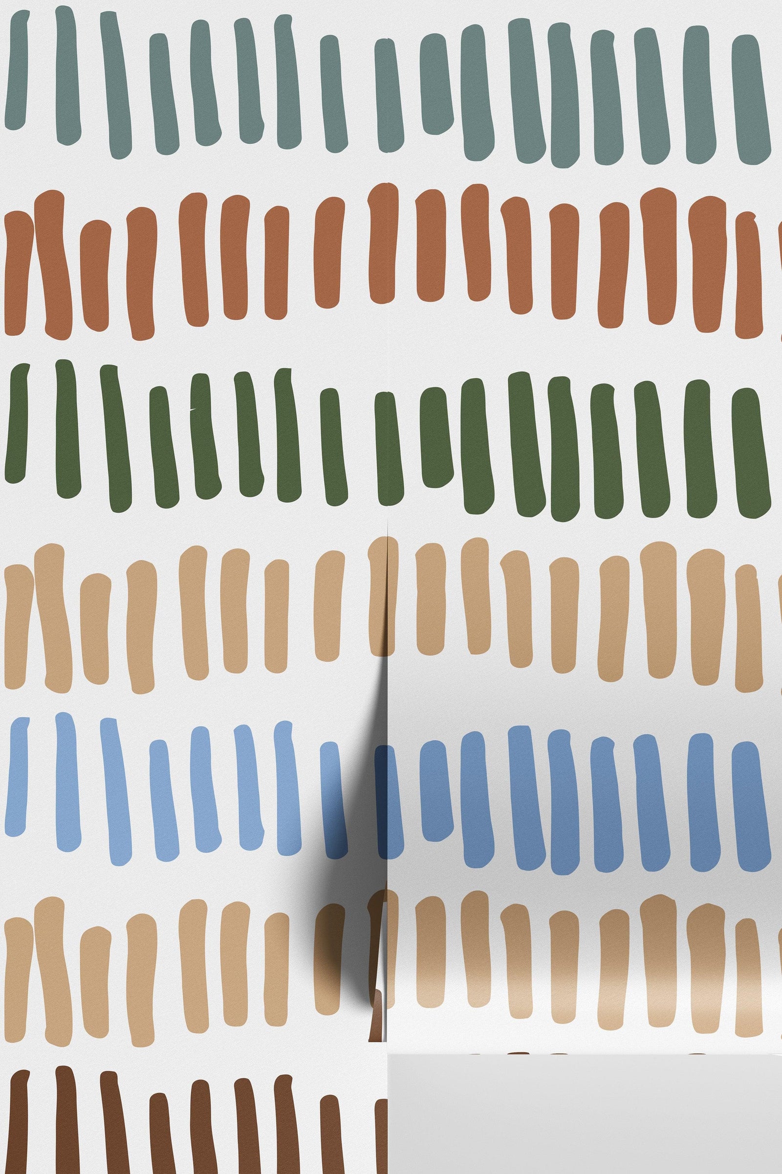 Minimalist Boho Wallpaper Peel and Stick Mural. Pastel Color Brush Strokes Stripes Pattern Design. #6568