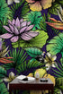 Tropical Flower Wallpaper Peel and Stick Colorful Wildflower Mural. Green Flowers and Palm Tree Leaves Design. #6569