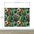 Tropical Flower Wallpaper Peel and Stick Colorful Wildflower Mural. Green Flowers and Palm Tree Leaves Design. #6569