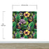 Tropical Flower Wallpaper Peel and Stick Colorful Wildflower Mural. Green Flowers and Palm Tree Leaves Design. #6569