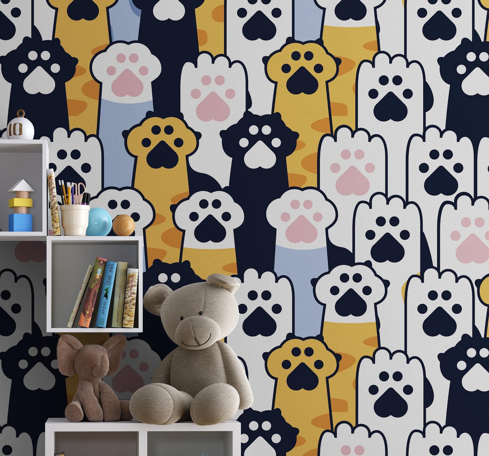 Cat Paws Pattern Wallpaper - Adorable Decor for Kid's and Nursery Rooms #6576