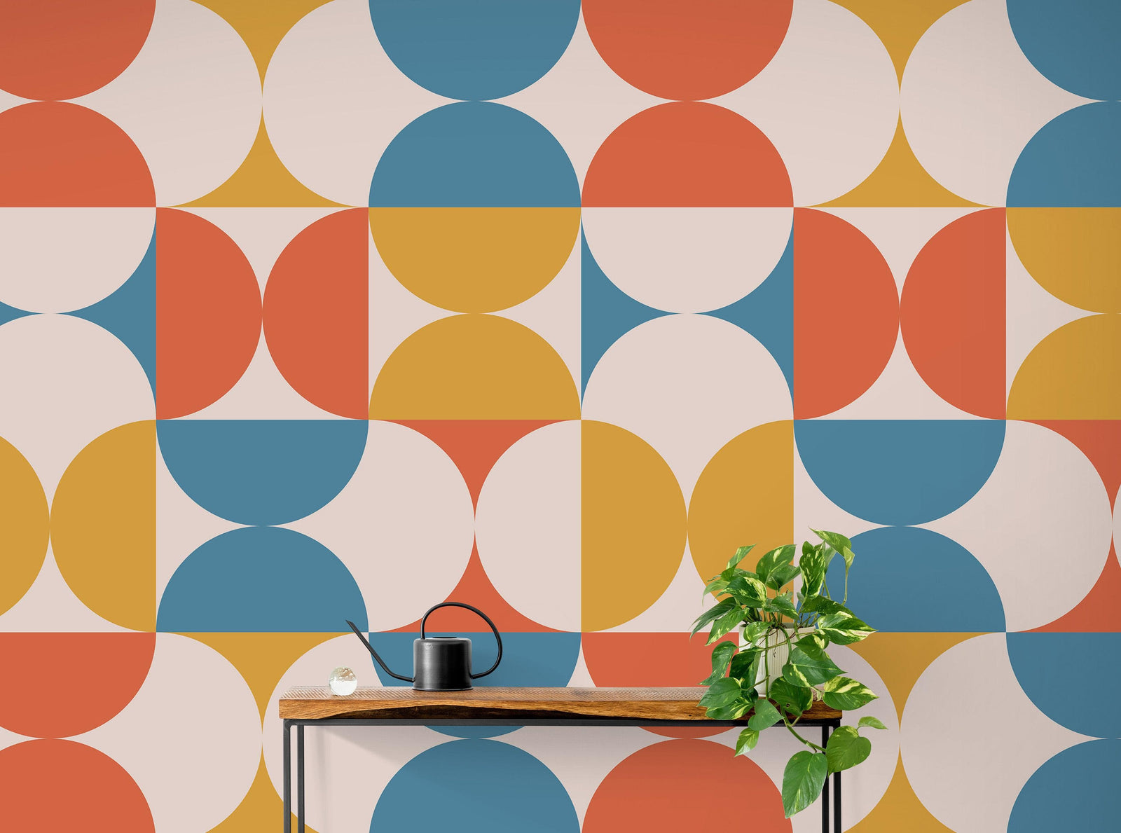 Retro Circle Geometric Wallpaper Peel and Stick Mural. Groovy Shape Patterns Mid Century Modern Retro Design. #6578