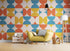 Retro Circle Geometric Wallpaper Peel and Stick Mural. Groovy Shape Patterns Mid Century Modern Retro Design. #6578