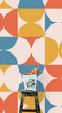 Retro Circle Geometric Wallpaper Peel and Stick Mural. Groovy Shape Patterns Mid Century Modern Retro Design. #6578