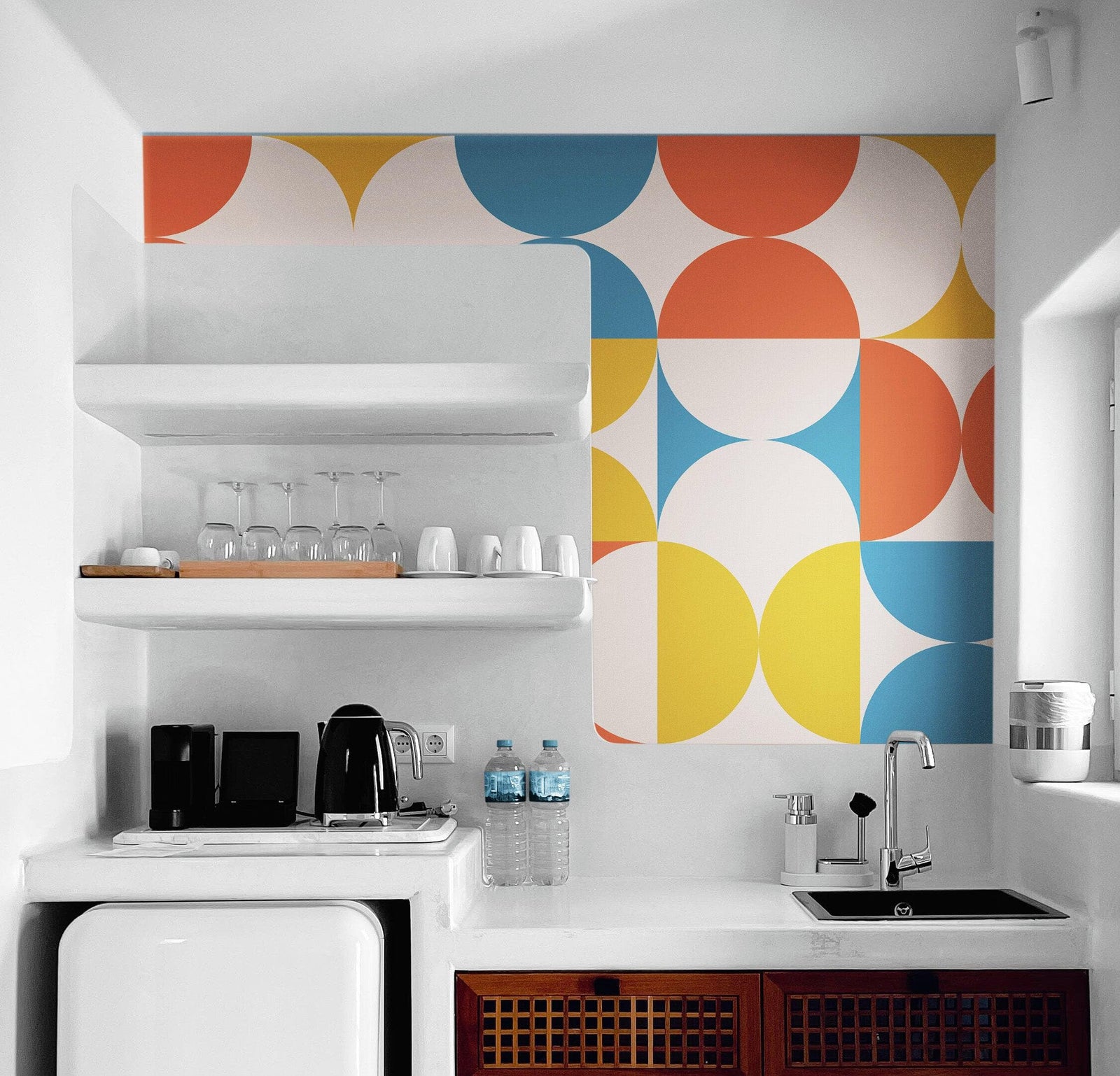 Retro Circle Geometric Wallpaper Peel and Stick Mural. Groovy Shape Patterns Mid Century Modern Retro Design. #6578