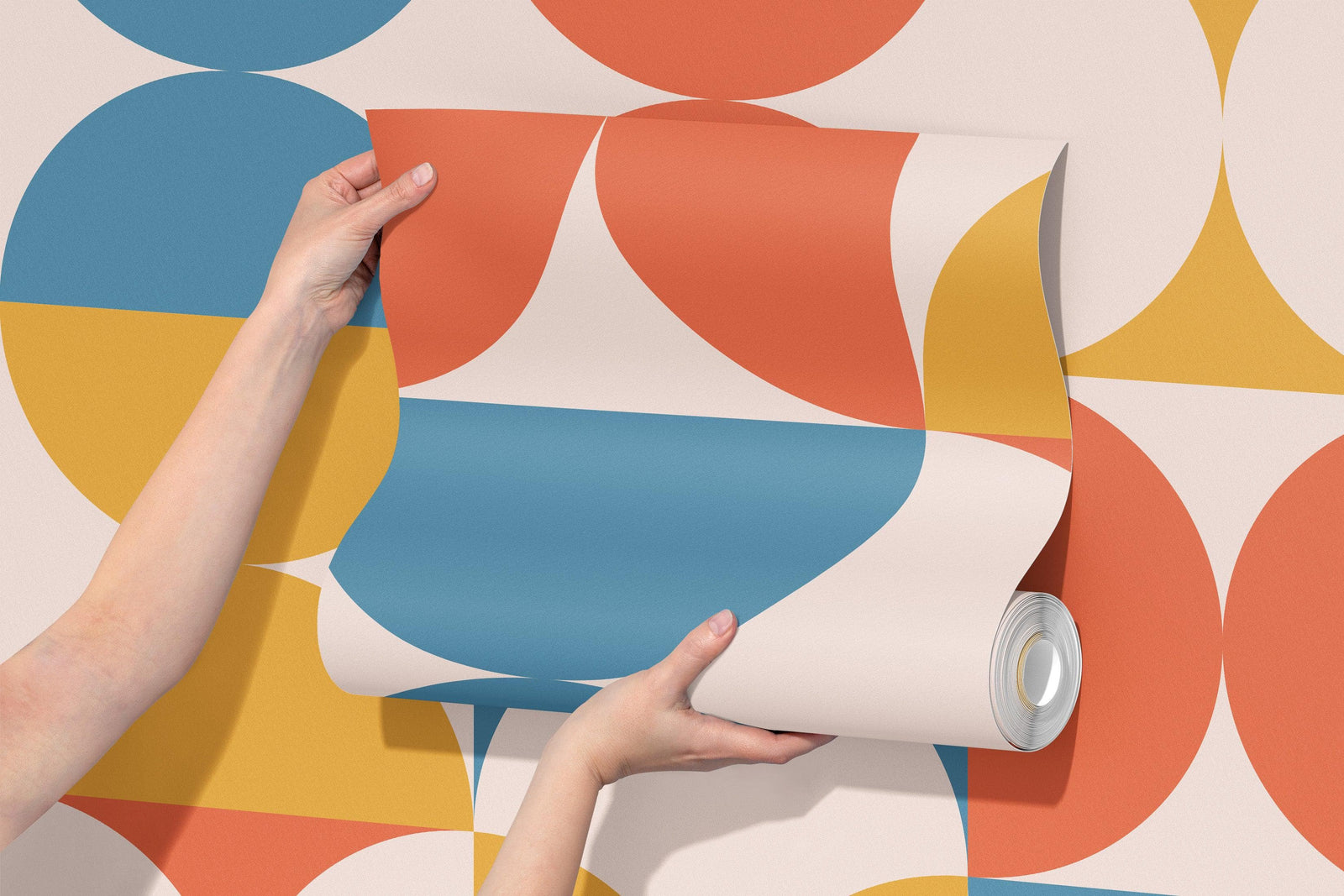 Retro Circle Geometric Wallpaper Peel and Stick Mural. Groovy Shape Patterns Mid Century Modern Retro Design. #6578