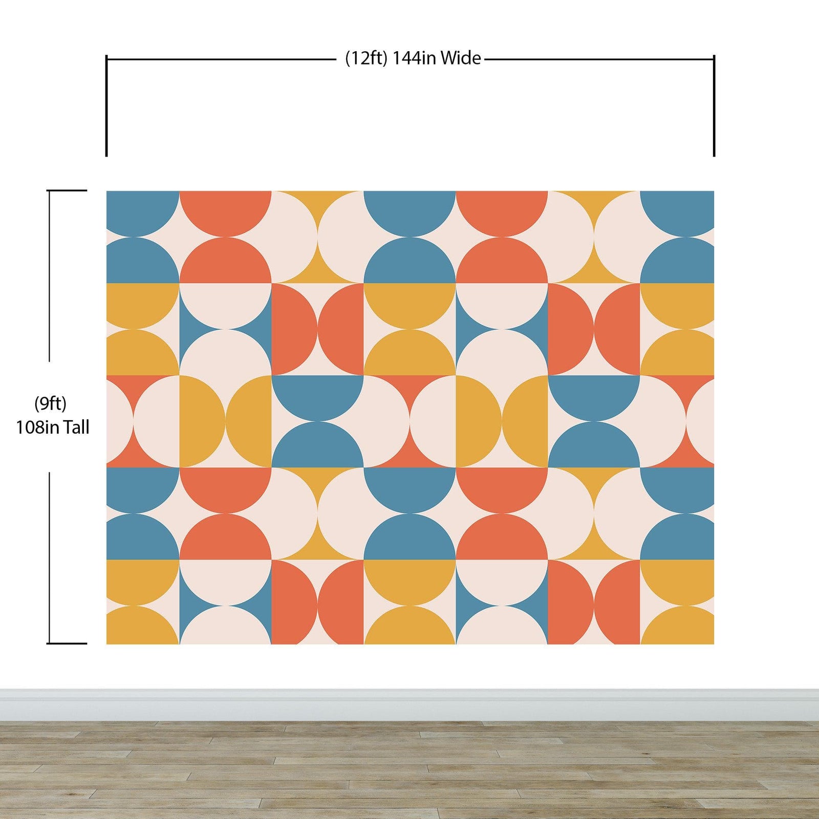 Retro Circle Geometric Wallpaper Peel and Stick Mural. Groovy Shape Patterns Mid Century Modern Retro Design. #6578