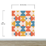 Retro Circle Geometric Wallpaper Peel and Stick Mural. Groovy Shape Patterns Mid Century Modern Retro Design. #6578