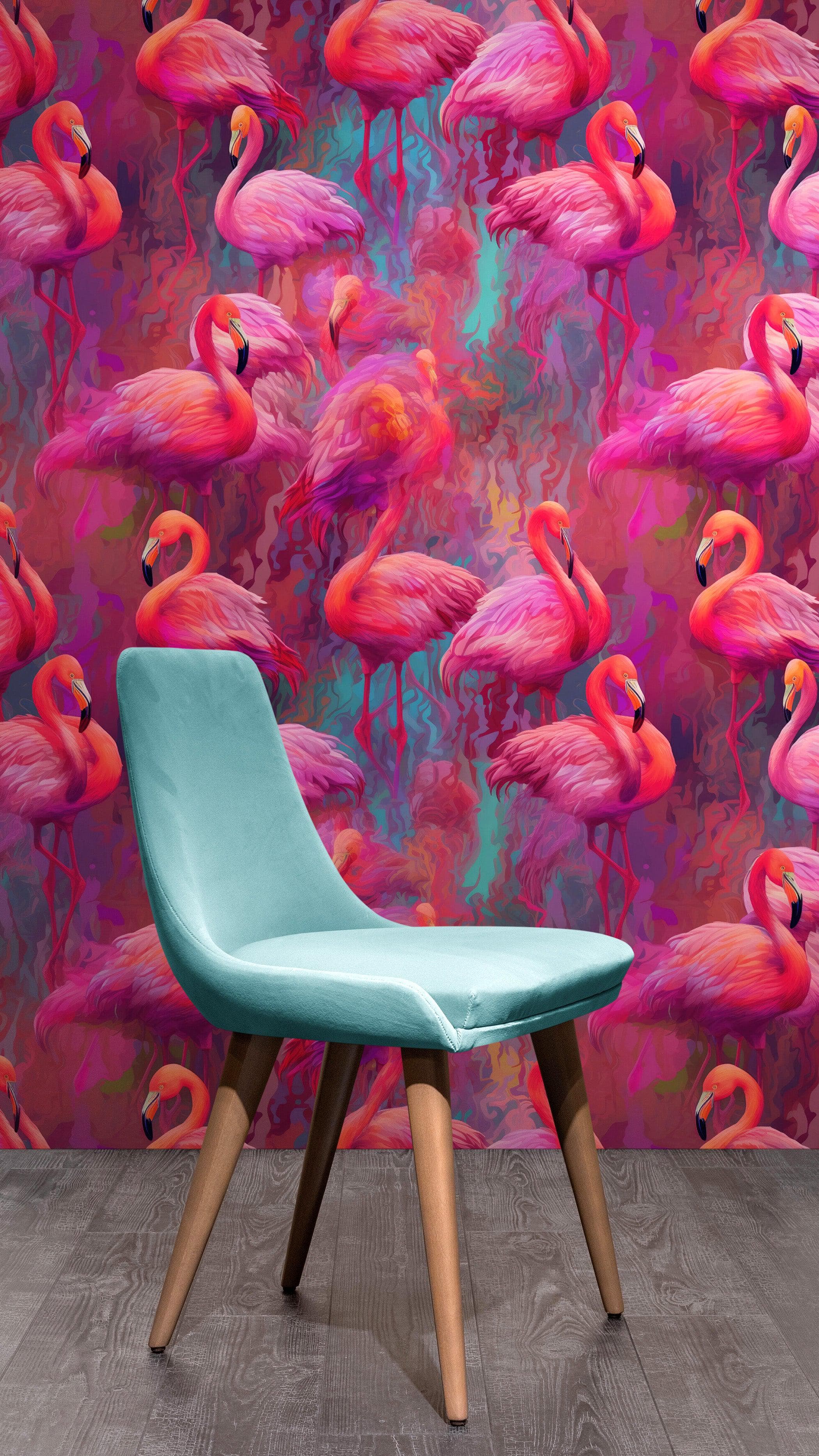 Bright Pink Flamingos Wallpaper - Modern Miami Vibes, Tropical Home Decor #6581
